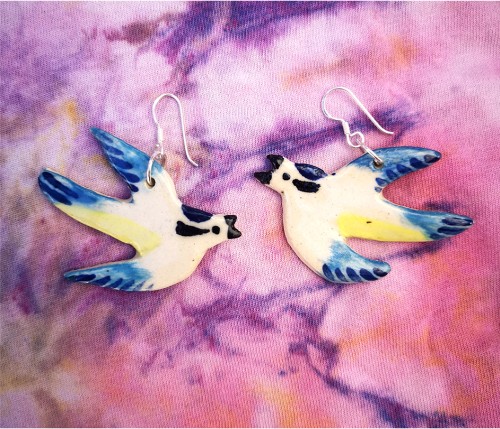 Bluebird ceramic earrings